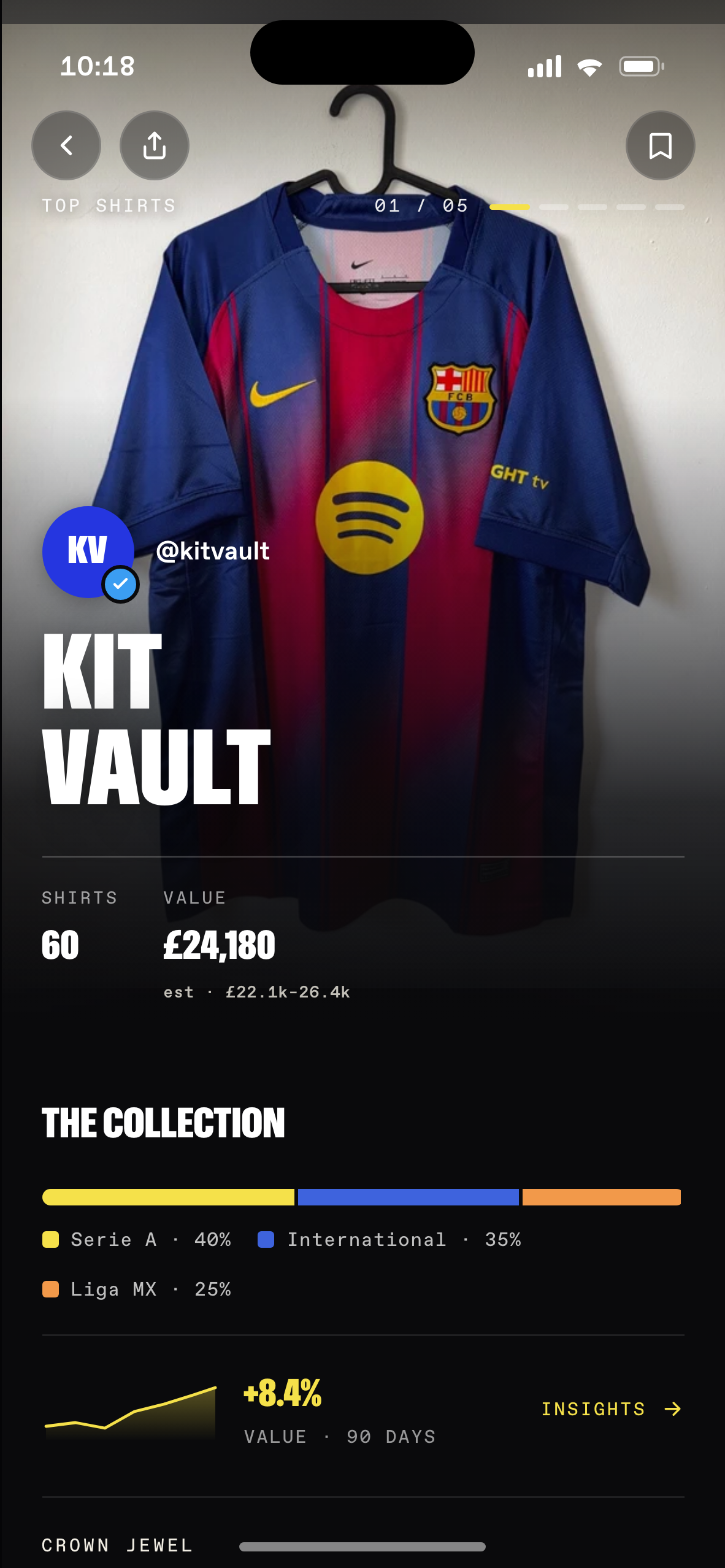 The profile. A collection led as a shape rather than a count: the shirt full bleed, then what it is made of.